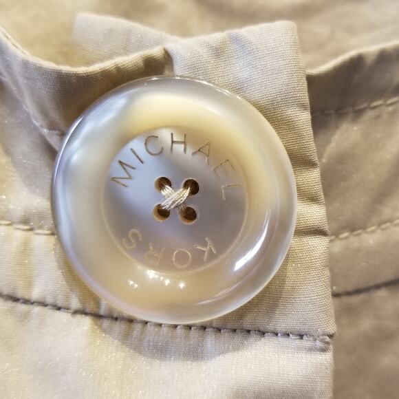 Michael Kors Tan Vintage Cropped LinenTop Jacket Ruffle Hem Buttons Size XL - Picture 3 of 15